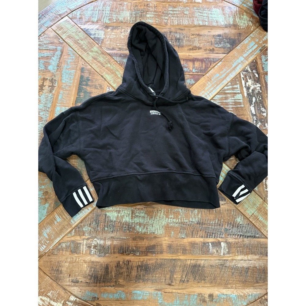 Women's Adidas Three Stripe Cropped Hoodie Sweatshirt Size Medium
